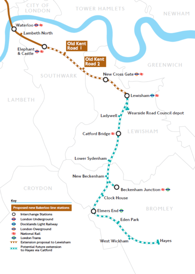 Map of Back the Bakerloo extension